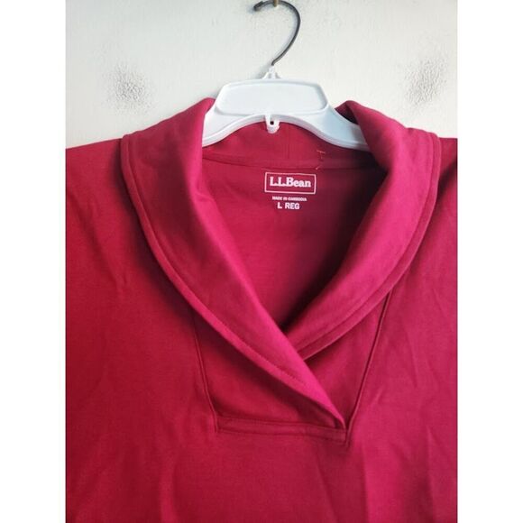 L.L.Bean Women Red Shawl Collar Polo 100% Cotton Long Sleeve Blouse size Large - Picture 2 of 6